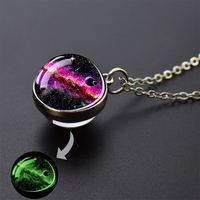 Collier Galaxie, pendentif planète spatiale, bijoux univers, système solaire, nébuleuse, boule de verre, collier lumineux