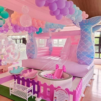 Château gonflable géant en PVC rose pastel pour mariage, avec toboggan, certifié CE, garantie 5 ans
