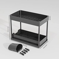 73031 Organisateur d'évier à 2 niveaux en plastique PP écologique, panier coulissant pour armoire, support de rangement durable avec crochets, porte-gobelets suspendu, capacité 6-10L pour aliments