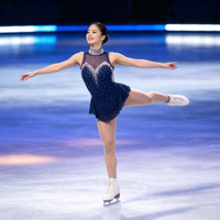 Robe de patinage artistique bleu marine personnalisée avec strass pour filles (Spandex/Nylon)