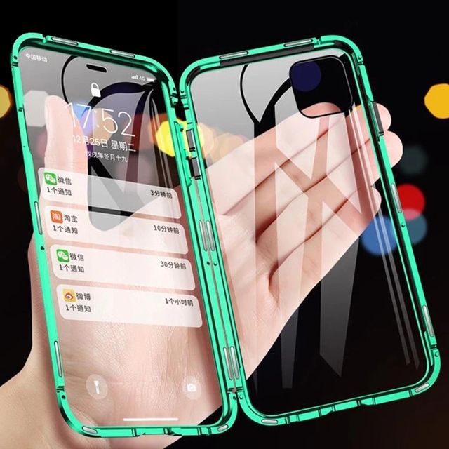 New Metal Magnetic Adsorption Phone Case for iPhone 13 12 11 Pro Max Mini XS X XR 7 8 6 6s Plus 360 Double Sided Glass Cover