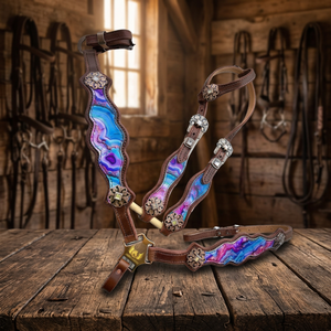Custom Multicolor Agate English Saddle Horse Tack Set Genuine Leather Lightweight Breast <b>Plate</b> Horse Riding Equipment - Product Image 2