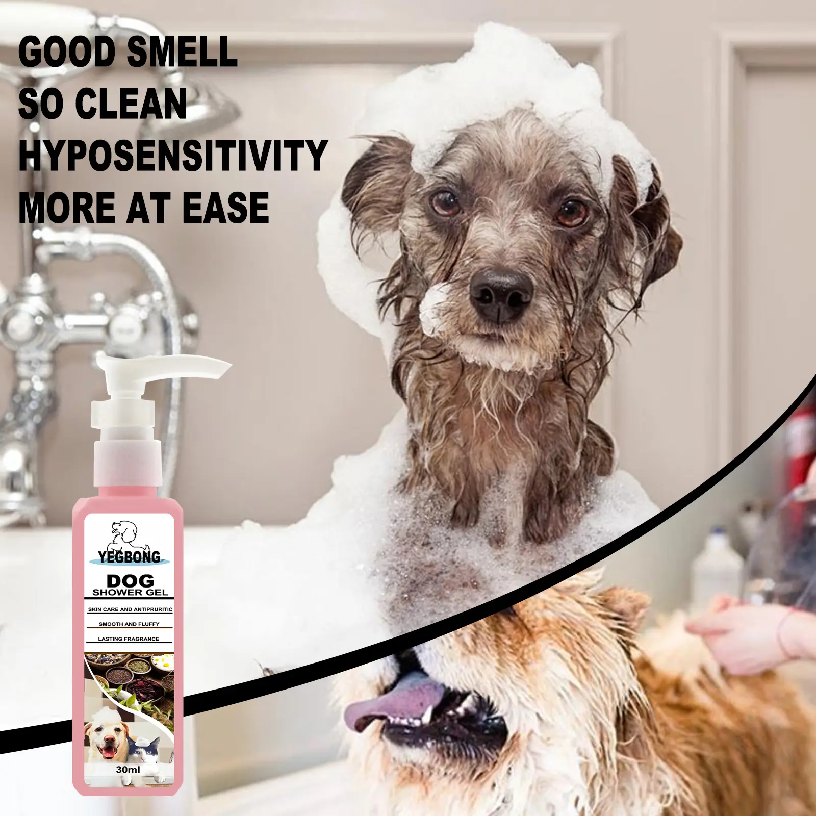 Champú orgánico de marca privada para mascotas, limpieza de mascotas, baño, planta, aceite esencial, champú antipicaduras para perros y gatos
