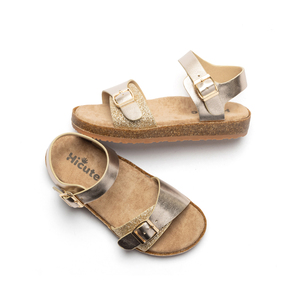 Sandalias Doradas Metálicas para Niñas con Tiras Cruzadas en el Tobillo, Correa Trasera con Hebilla, Plantilla de Corcho, Zapatos Planos Cómodos de Verano para Uso Diario Informal - Product Image 2