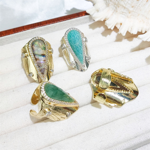 Anillo de cuarzo de fresa labradorita exagerada, anillo de piedra Natural con forma de lágrima, Ojo de Tigre de cristal, anillo chapado en oro de rubí para hombres - Product Image 1