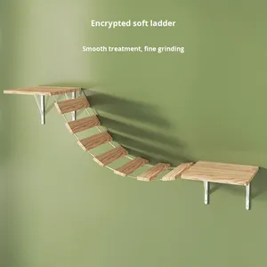 Katı ahşap duvara monte kedi tırmanma çerçeve yerden tasarruf kedi evi <span class=keywords><strong>Sisal</strong></span> halat ahşap kedi tırmalama Pet kedi tırmanıcı - Product Image 3