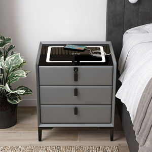 Venta caliente de piel de pino Smart Nightstands logotipo original inalámbrico <span class=keywords><strong>USB</strong></span> carga muebles de madera para el hogar Hotel para la sala de estar - Product Image 3