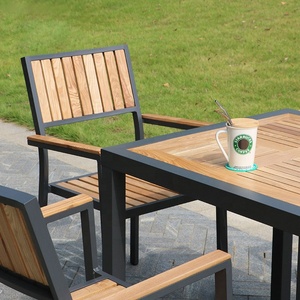 टीक आउटडोर खाने की मेज और कुर्सी संयोजन आंगन उद्यान फर्नीचर कैफे बाहर छत ठोस लकड़ी खाने की मेज - Product Image 3