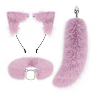 إكسسوارات شعر جديدة على شكل آذان حيوانات قطيفة لطيفة، مريحة لحفلات التنكر، مع ذيل من الفرو على شكل قطة أو كلب أو ثعلب وسدادة شرجية وأطواق رأس - Product Image 1