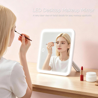 Espejo de Maquillaje LED Cuadrado con Brillo Regulable, Control Táctil, Ángulo Ajustable, Espejo de Vanidad de Sobremesa