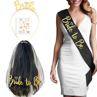 Kit de fournitures pour enterrement de vie de jeune fille sur le thème Nicro Bride to Be, comprenant un voile de mariée, un bandeau, une écharpe et un ensemble d'autocollants en or rose