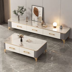 Tavolino da Caffè e Mobile TV <span class=keywords><strong>in</strong></span> Legno Massello con Piano <span class=keywords><strong>in</strong></span> Vetro Temperato - Design Moderno Minimalista di Lusso Leggero <span class=keywords><strong>per</strong></span> Piccoli Spazi - Product Image 1