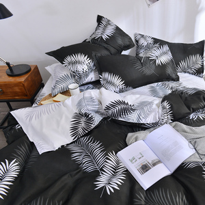 Ensemble de housse de couette 4 pièces en microfibre 100% polyester <span class=keywords><strong>noir</strong></span> à imprimé feuilles personnalisé pour la maison - Product Image 4