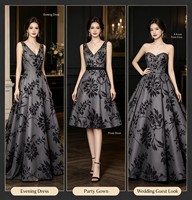 Nouvelle Tendance 2026 – Tissu Crêpe Flocé Floral Noir de 64 Pouces pour Robes Longues Formelles (Style TikTok)