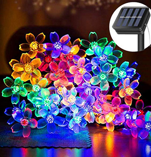 Christmas Holiday Outdoor Decoration Lights Solar Led Flower Shape String Light Led Fairy Lights