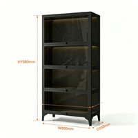 Vitrine moderne en acier à 4 compartiments avec portes en verre anti-poussière, meuble gain de place pour salon et chambre