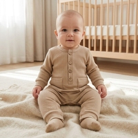 Neugeborenen Unisex Fuß-Schlaf- und Spielanzug aus Weicher Gestrickter Baumwolle, Atmungsaktiv, Umweltfreundlich, Tägliche Kleidung für Herbst-Babys