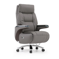 Chaise de bureau ergonomique confortable en cuir, inclinable, pivotante, avec assise réglable, structure en bois et accoudoirs articulés pour utilisation informatique