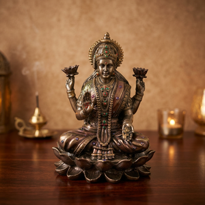 Estatua de Laxmi con Acabado de Cobre y Resina de Nirmala Handicrafts, Diosa Hindú de la Riqueza, Decoración Tradicional para Mesa o Templo en el Hogar - Product Image 6