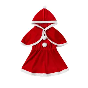 Robe de noël rouge pour filles, sans manches, avec cape à capuche, costume de fête de vacances pour enfants, Offre Spéciale