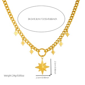 Stainless Steel Chunky Chain Necklace With Star Cross Wings Sun Pendant Sweater Chain Jewelry For Unisex Fashion - Product Image 4