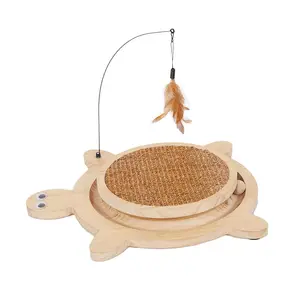 Natural sisal gato garra placa durável tartaruga padrão garra pólo brinquedo com pena pólo