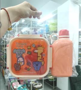 Boîte <span class=keywords><strong>à</strong></span> lunch en plastique scellée, mignonne, rectangulaire, sans BPA, avec 2 compartiments, hermétique, grande capacité, <span class=keywords><strong>gourde</strong></span> et cuillère-fourchette - Product Image 1