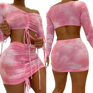 Sexy Set Due Pezzi Crop Top e Gonna di Corrispondenza Set di Club di Estate Di <span class=keywords><strong>Compleanno</strong></span> <span class=keywords><strong>Abiti</strong></span> <span class=keywords><strong>per</strong></span> le Donne Fuori Dalla Spalla Mini Breve 2 pezzi Set - Product Image 4
