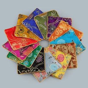 11.5*11.5cm Mixed Color Small Flower Silk Tassel Square Coin Pouch China Zipper Coin Purse Jewelry <b>Bag</b> - Product Image 2