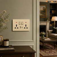 Interrupteur mural de luxe couleur or champagne, prise 13A norme britannique double pôle avec ports USB-A et USB-C, idéal pour projets hôteliers et industriels