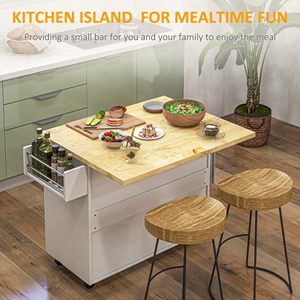 Chariot de cuisine blanc SENYU avec plateau en bois et roulettes, meuble de rangement pour salle à manger, style ferme moderne - Product Image 6