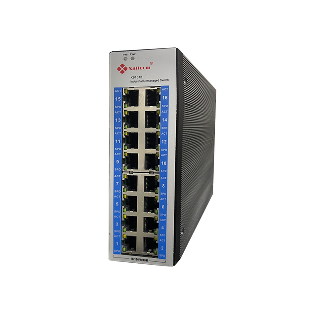 Xallcom X61016 16 Port Unmanaged Gigabit Industrial Ethernet Switch 10/100/1000Mbps 52Gbps DIN Rail Mount
