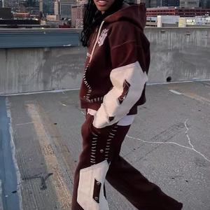 Rhinestone &amp; Reverse Embroidery Acid <strong>Wash</strong> <strong>Set</strong> | Flared Sweatpants &amp; Half Zip Hoodie | Designer Oversized Unisex Tracksuit - Product Image 2