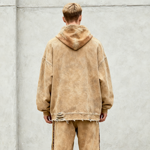 OEM Custom Embroidery Patch Crop Hoodie Acid Wash Hoodies Sweatpants e Hoodie Set Acid Washed Long Sleeve Custom Tracksuits - Product Image 2
