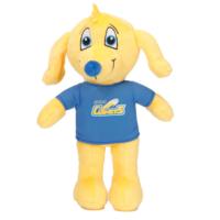 Jouet en peluche chien jaune mignon portant un t-shirt bleu imprimé, animal en peluche doux, poupée mascotte, cadeau pour enfants