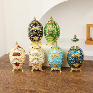 Exquisito Diseño, Caja de Joyería de Metal Chapado en Oro Hecha a Mano con Pedrería Colorida, Huevo Fabergé, para Pascua - Figura Decorativa - Product Image 3