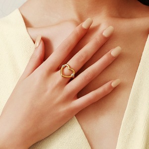 Heart Shape Stainless Steel <b>Ring</b> 18k Gold Plated Two Tone <b>Titanium</b> Steel Unisex Fashion Jewelry Gift - Product Image 2