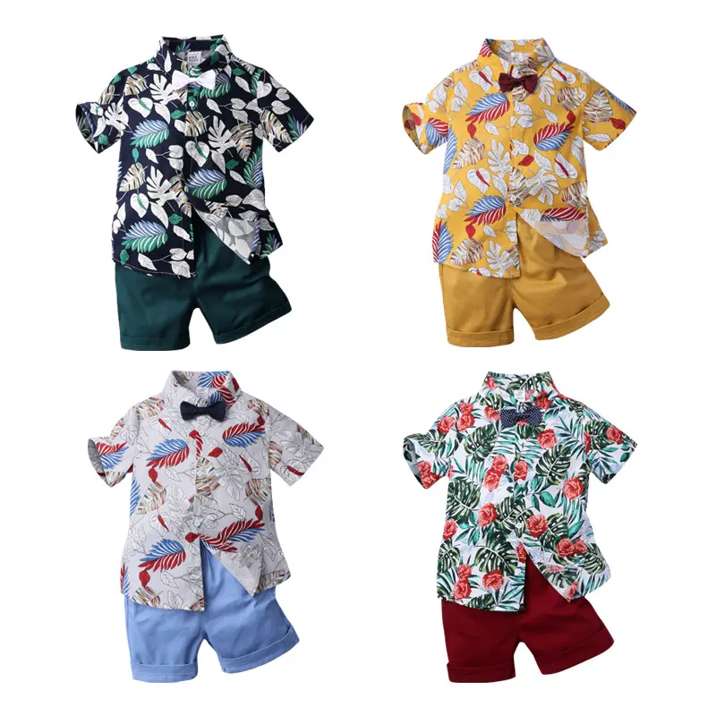 Hot Sale 2 Pieces Short Sleeve Beach Wear 100% Cotton Summer Baby Clothes Set Outfits Set Kids Wear Boys Baby Clothes