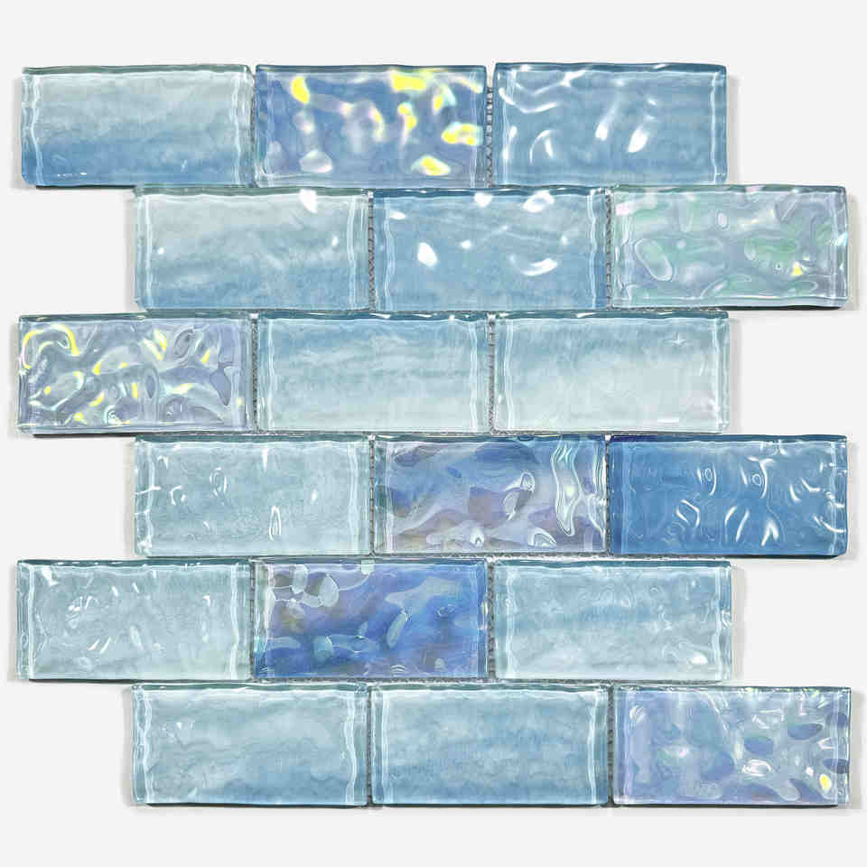 Modern Parquet Blue Glass Mosaic Glossy Pool Tile 48x98x6mm Thick 5 Year Warranty Guangdong Outdoor Indoor Floor Graphic Design