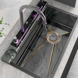 Fregadero de cocina grande de un solo seno de acero inoxidable 304 con control de botón, lavabo nano para verduras y platos para el hogar - Product Image 1
