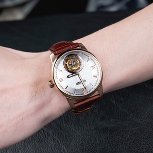 <span class=keywords><strong>OBLVLO</strong></span> Nouvelle Montre de Luxe Automatique Tourbillon pour Homme, Design Creux, Or Rose, Bracelet en Cuir, Étanche, Classique JM-TB - Product Image 3