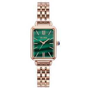 Montres-bracelets minimalistes pour filles, nouvelle arrivée OEM ODM, cadran carré vert, montre à quartz analogique, bracelet en cuir noir fin - Product Image 3