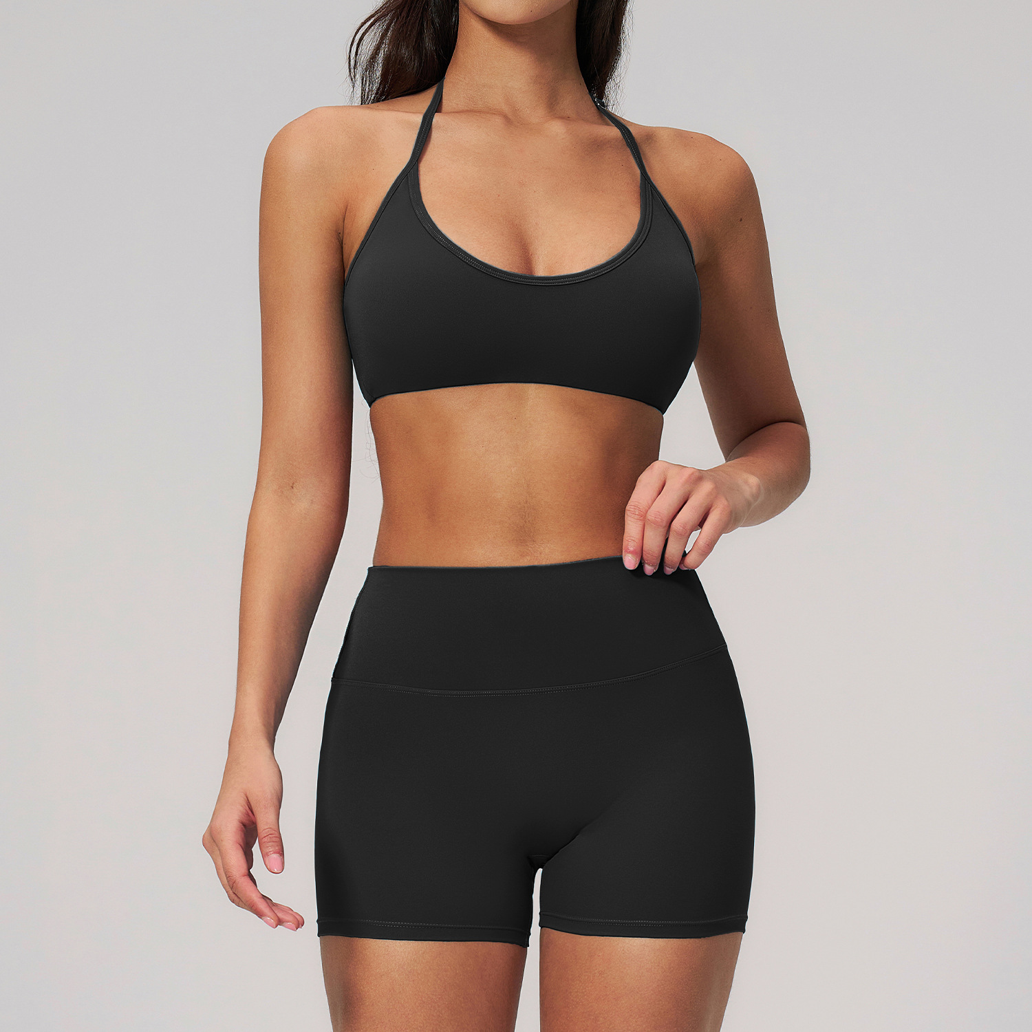 Women's Activewear Yoga Suit Sports Bra Shorts 2 Piece Set Mid Waist Solid Front Quick Dry Breathable
