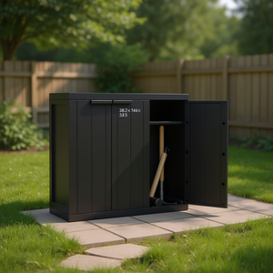 Armario de Almacenamiento Exterior Negro de 38.2 x 14.6 x 33.5 Pulgadas, Diseño Moderno de PP para Cobertizos y Almacenamiento en el Jardín - Product Image 2