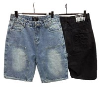 MIXED EMOTION Short en jean délavé style américain, tendance, brodé et à rivets, pour hommes et femmes, style hip-hop