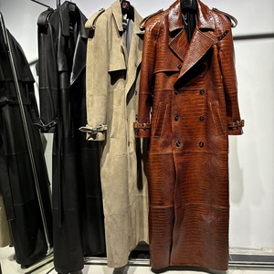 2025 <span class=keywords><strong>Trench</strong></span> lunghi in pelle a grana nera di lusso cappotto lungo doppio petto cappotto lungo da donna in pelle - Product Image 3
