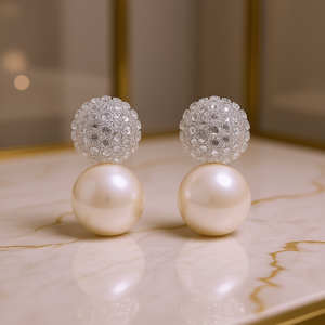 E4146 Pendientes de oro blanco con diseño de bola de cristal y diamantes de imitación para mujer, joyería clásica de boda - Product Image 2