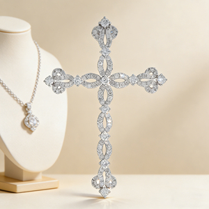 CUSTOM SILVER 10K/14K/18K GOLD PLATED LAB GROWN CVD DIAMOND CLASSIC ENGAGEMENT <b>GIFT</b> SWEATER CHAIN NECKLACE CROSS PENDANT - Product Image 4