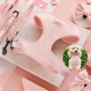 Aksesori hewan peliharaan kain Jacquard pola bunga cetakan hati bordir perros maskara mewah kerah hewan peliharaan tali anjing dan tali - Product Image 6