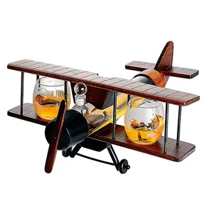 1L 1000ml Whisky Dekan ter Flugzeug Globe Set mit 2 World Whisky Gläsern für Liquor Scotch Bourbon Vodka